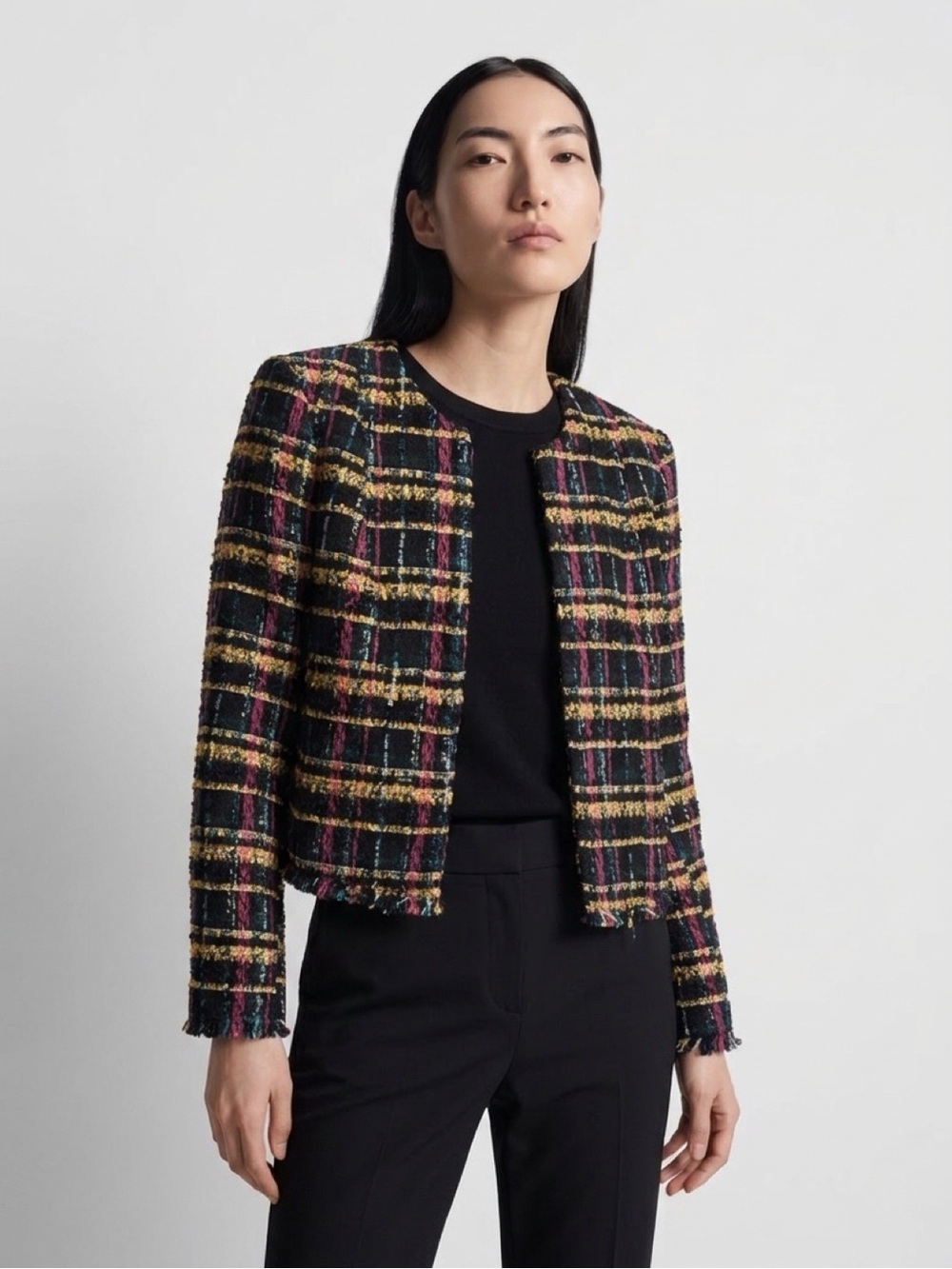 Karl Lagerfeld Multicolor Tweed Cropped Blazer Size 4 Luxury Designer Career - Picture 15 of 15